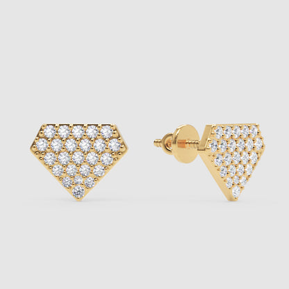 Pav Diamond Shield Stud Earrings - Three
