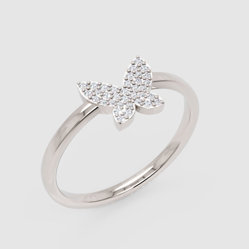 Pav Diamond Butterfly Ring - Three