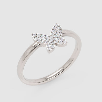 Pav Diamond Butterfly Ring - Three