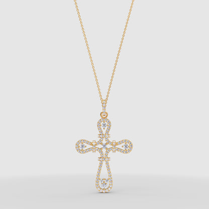 Ornate Filigree Cross Pendant Necklace With Cubic Zirconia Stones - Two