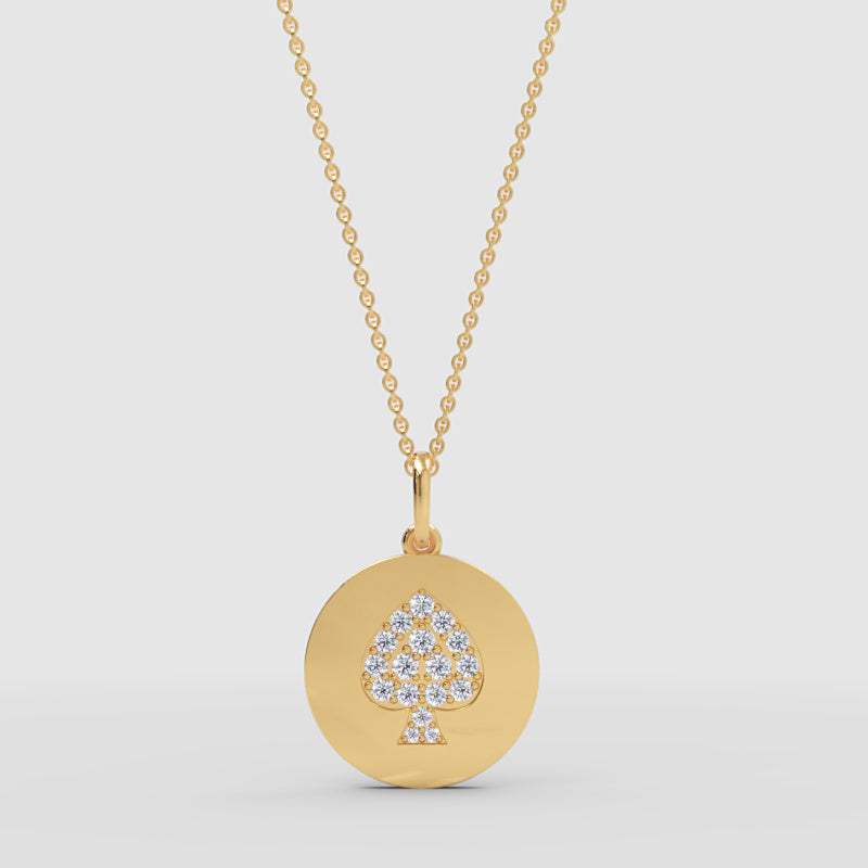 Pav Spade Disc Pendant Necklace - Three