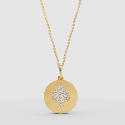 Pav Spade Disc Pendant Necklace - Three