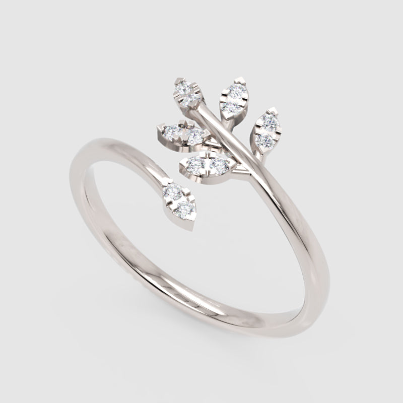 Delicate Leaf Vine Wrap Ring With Sparkling Stones - Three