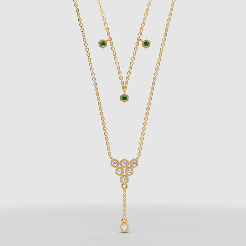 Layered Emerald And Diamond Floral Ydrop Necklace - Four