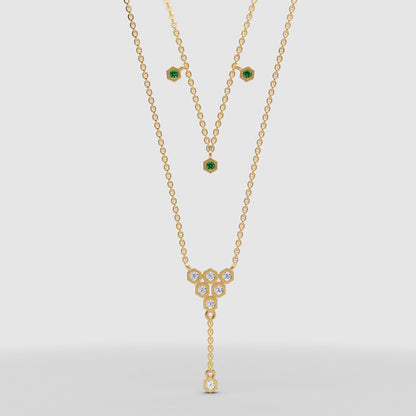 Layered Emerald And Diamond Floral Ydrop Necklace - Four