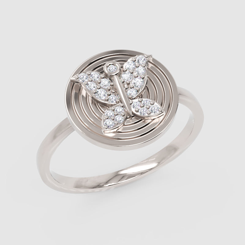 Butterfly Diamond Ring With Concentric Circle Design - Three