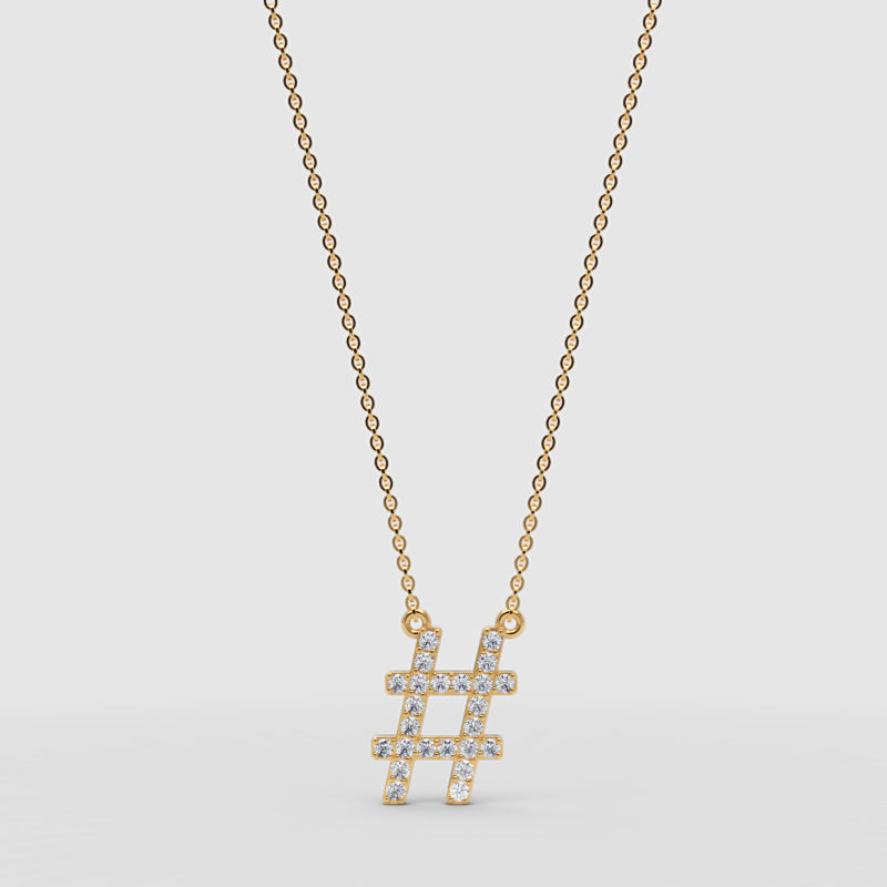 Hashtag Symbol Pendant Necklace With Pav Crystals - Three
