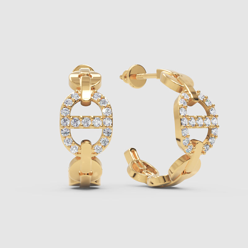 Diamond Chain Link Hoop Earrings - Three