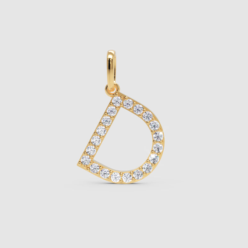 Diamond Initial Letter D Pendant Charm in White Gold