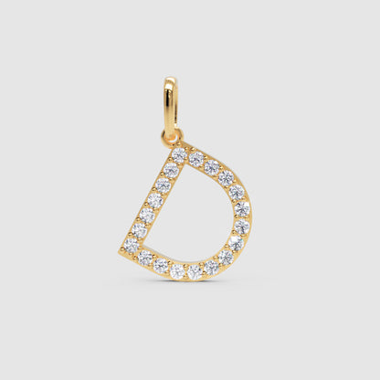 Diamond Initial Letter D Pendant Charm in White Gold