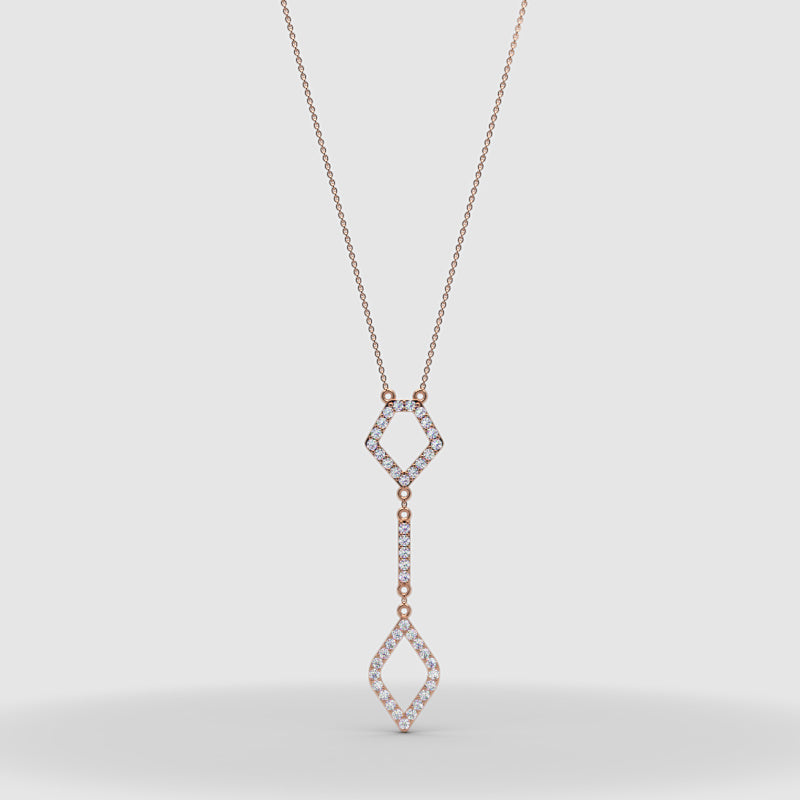 Diamond Geometric Drop Pendant Necklace With Cable Chain & Lobster Clasp In Rose Gold | Adjustable Length | Jebij - Three