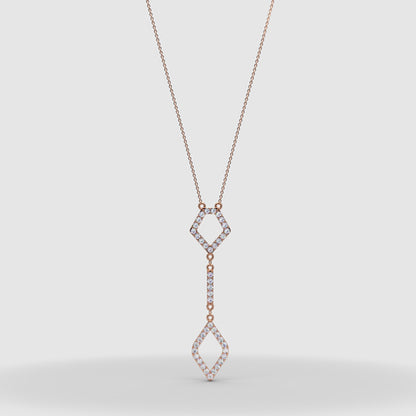 Diamond Geometric Drop Pendant Necklace With Cable Chain & Lobster Clasp In Rose Gold | Adjustable Length | Jebij - Three