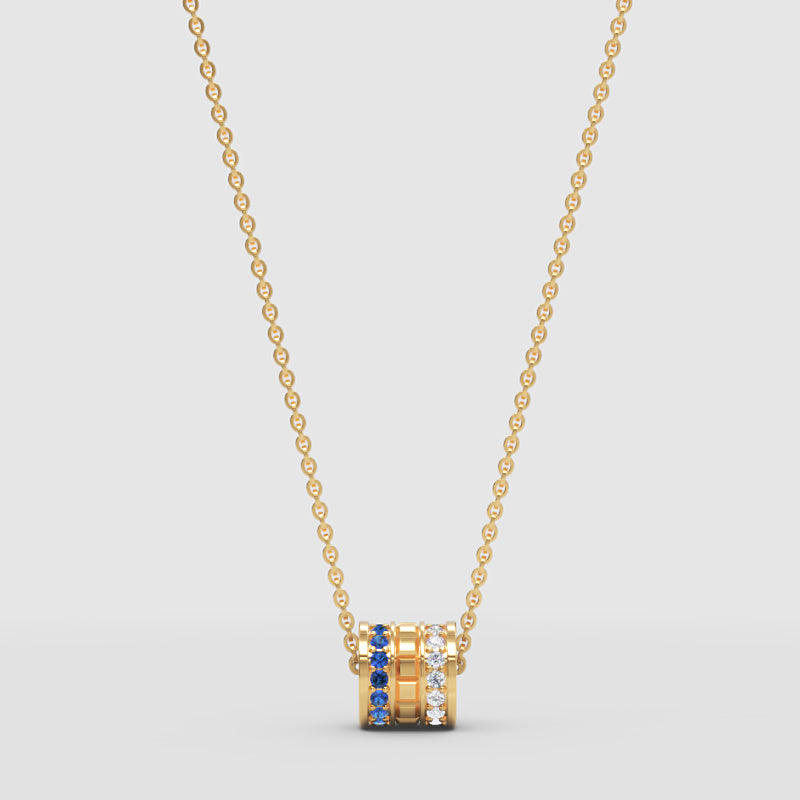 Minimal Cylinder Pendant Necklace | Diamond & Blue Sapphire In White Gold | Jebij - Three