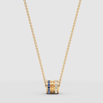 Minimal Cylinder Pendant Necklace | Diamond & Blue Sapphire In White Gold | Jebij - Three