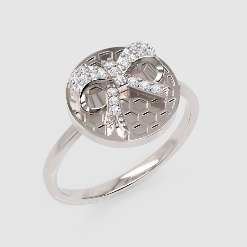 Honeycomb Disc Ring With Pav Bow Accent - Three