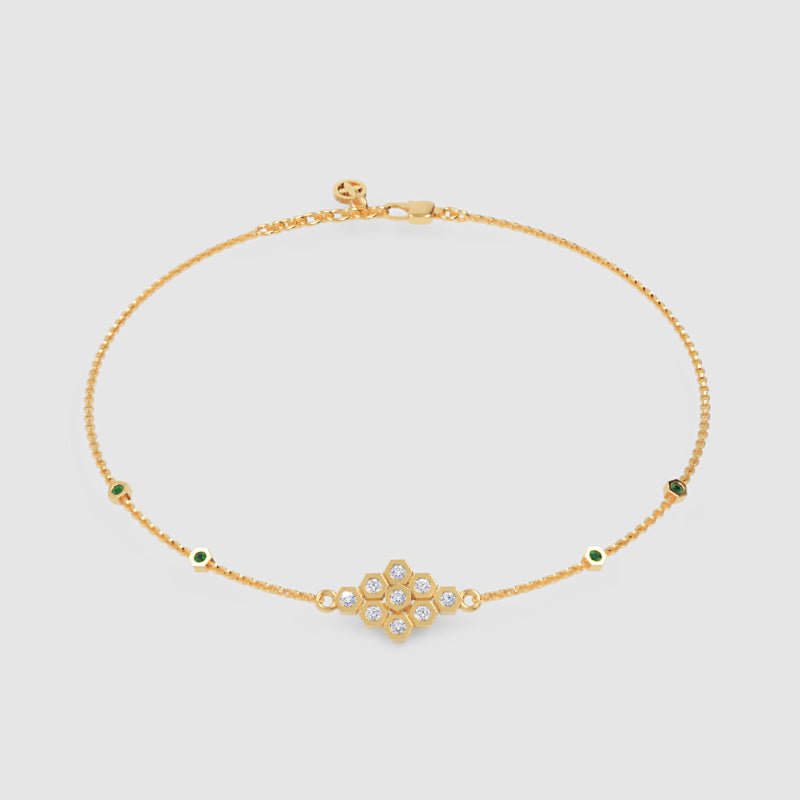 Diamond Cluster Bracelet With Green Emerald Accents - Ten