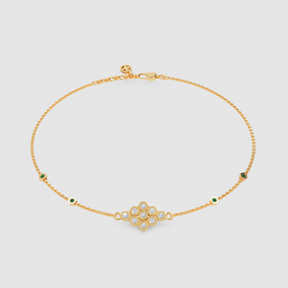 Diamond Cluster Bracelet With Green Emerald Accents - Ten