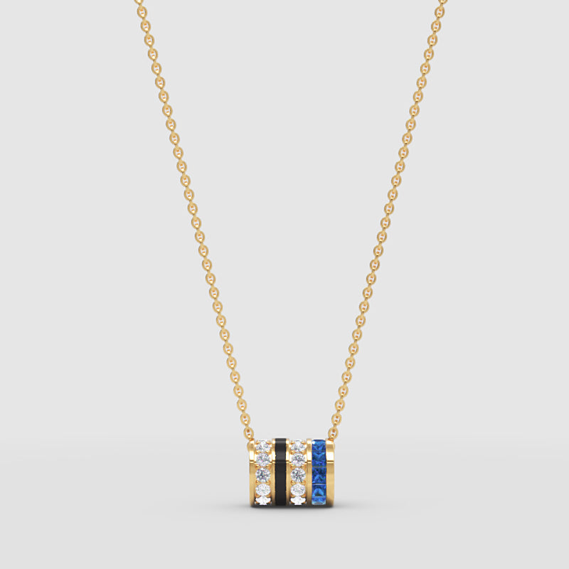 Layered Cylinder Pendant Necklace | Diamond, Blue Sapphire & Black Enamel In White Gold | Jebij - Three