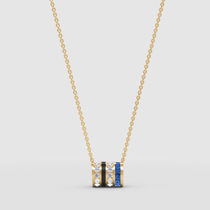 Layered Cylinder Pendant Necklace | Diamond, Blue Sapphire & Black Enamel In White Gold | Jebij - Three