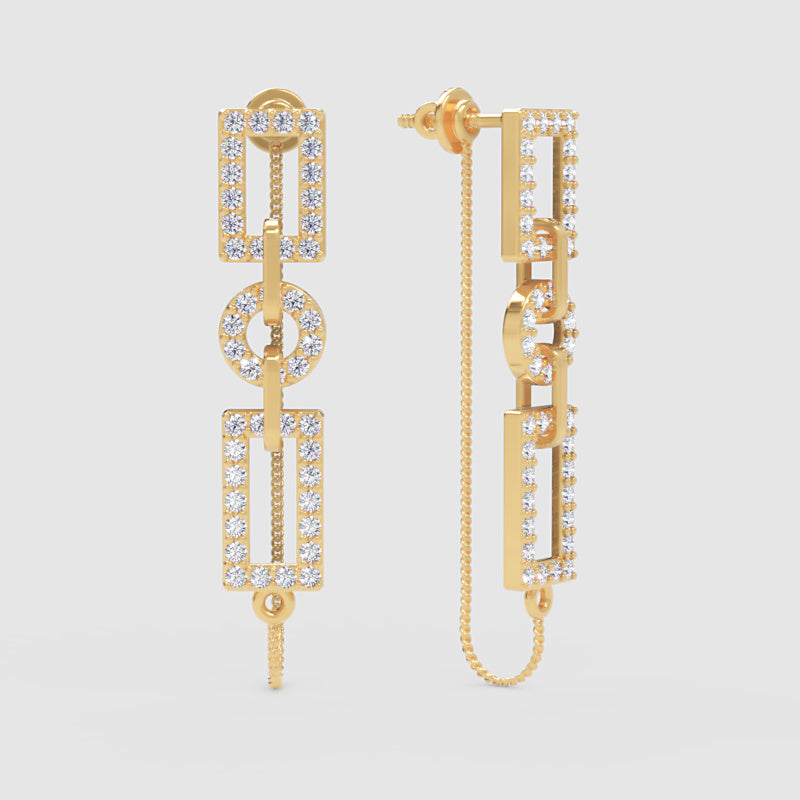 Geometric Chain Link Pav Drop Earrings - Three