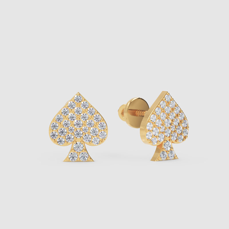 Pav Diamond Spade Stud Earrings With Screw Back - Three