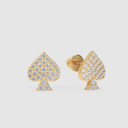 Pav Diamond Spade Stud Earrings With Screw Back - Three