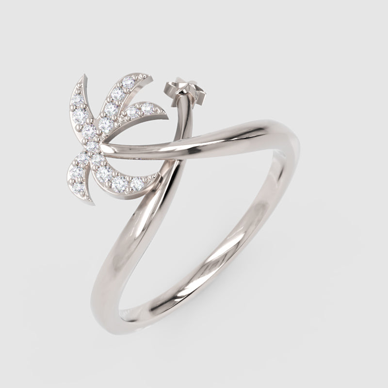 Diamond Star & Crescent Moon Ring In White Gold - Three