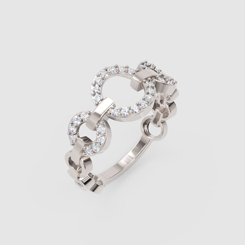 Diamond Multi-Link Circular Ring In White Gold | Double Pave Interlocking Chain Statement Luxury Ring For Women | Jebij - Three
