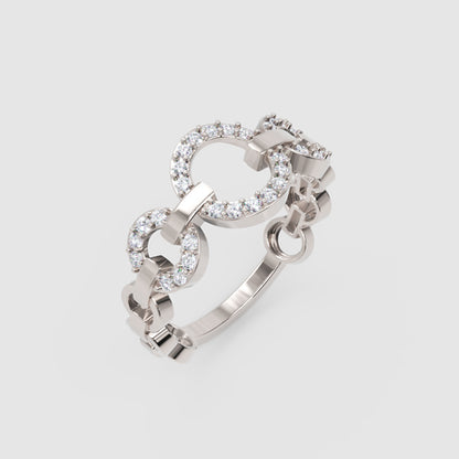 Diamond Multi-Link Circular Ring In White Gold | Double Pave Interlocking Chain Statement Luxury Ring For Women | Jebij - Three