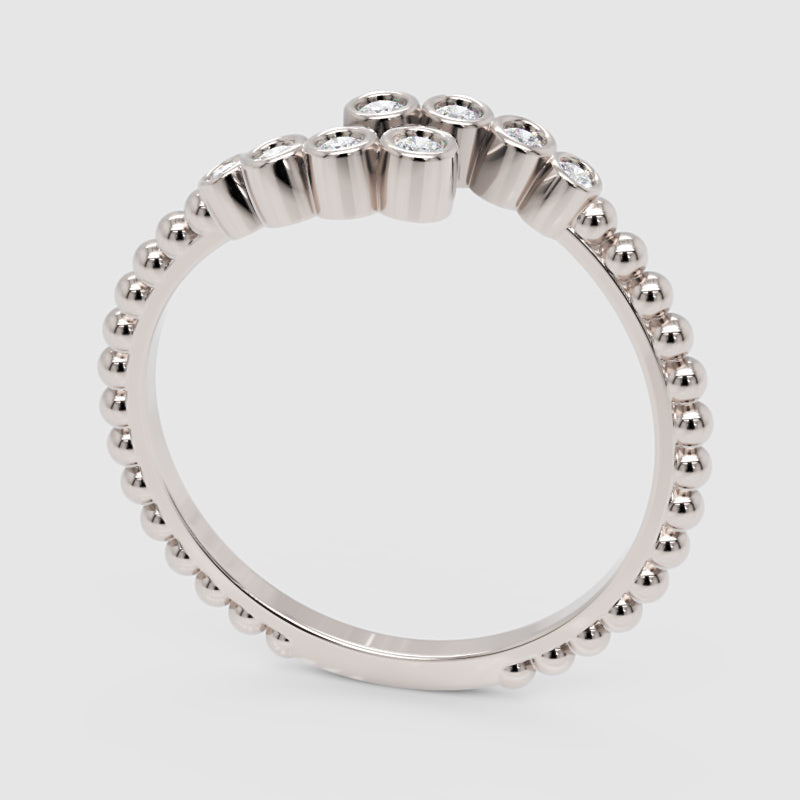 Bezel Set Diamond Bypass Ring With Beaded Band - Three