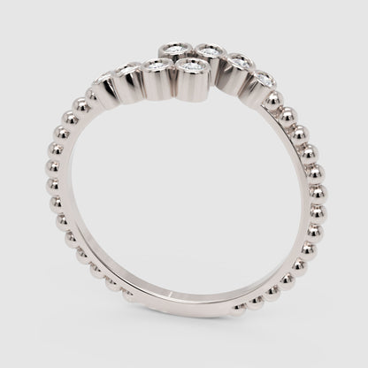 Bezel Set Diamond Bypass Ring With Beaded Band - Three