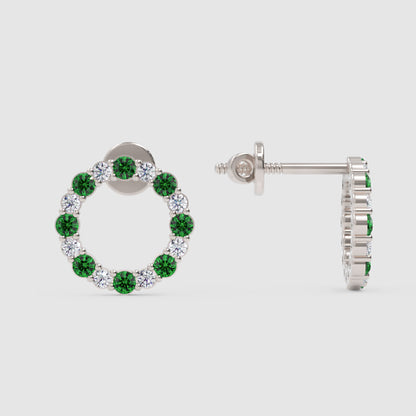 Rose Gold Emerald And Diamond Circle Stud Earrings - Four
