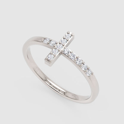 Pav Diamond Cross Ring Delicate Stackable Band - Three