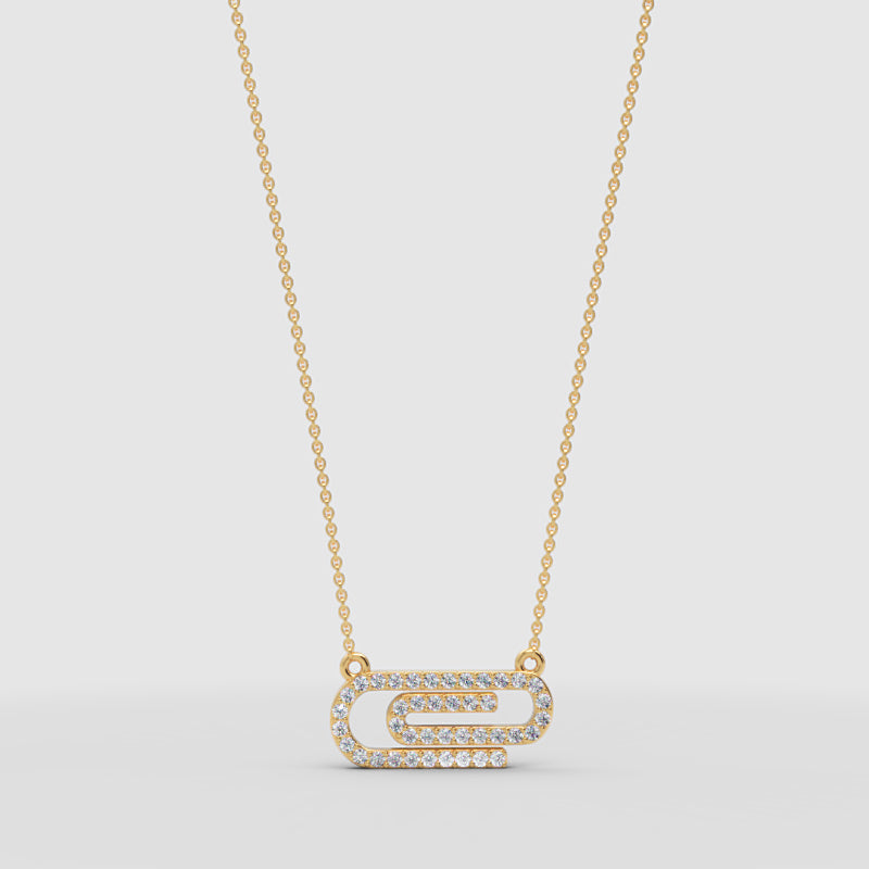 Diamond Interlocking Link Pendant Necklace In White Gold | Modern Geometric Pave Design (16–17 Inch Adjustable) | Jebij - Three