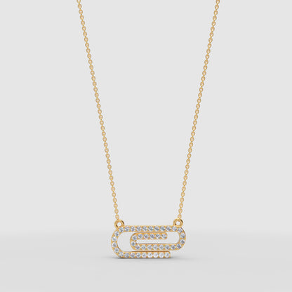 Diamond Interlocking Link Pendant Necklace In White Gold | Modern Geometric Pave Design (16–17 Inch Adjustable) | Jebij - Three