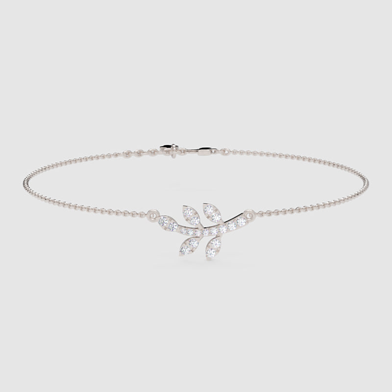 Delicate Leaf Branch Bracelet With Cubic Zirconia Stones - Three