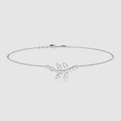 Delicate Leaf Branch Bracelet With Cubic Zirconia Stones - Three