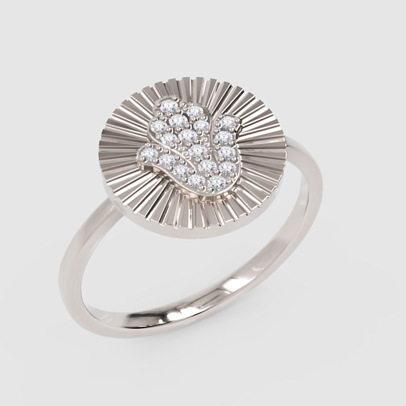 Diamond Hamsa Hand Sunburst Disc Ring - Three