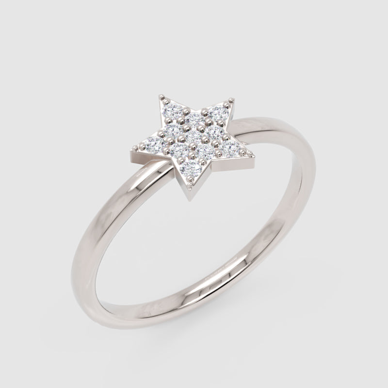 Pav Diamond Star Ring With Delicate Band - Three
