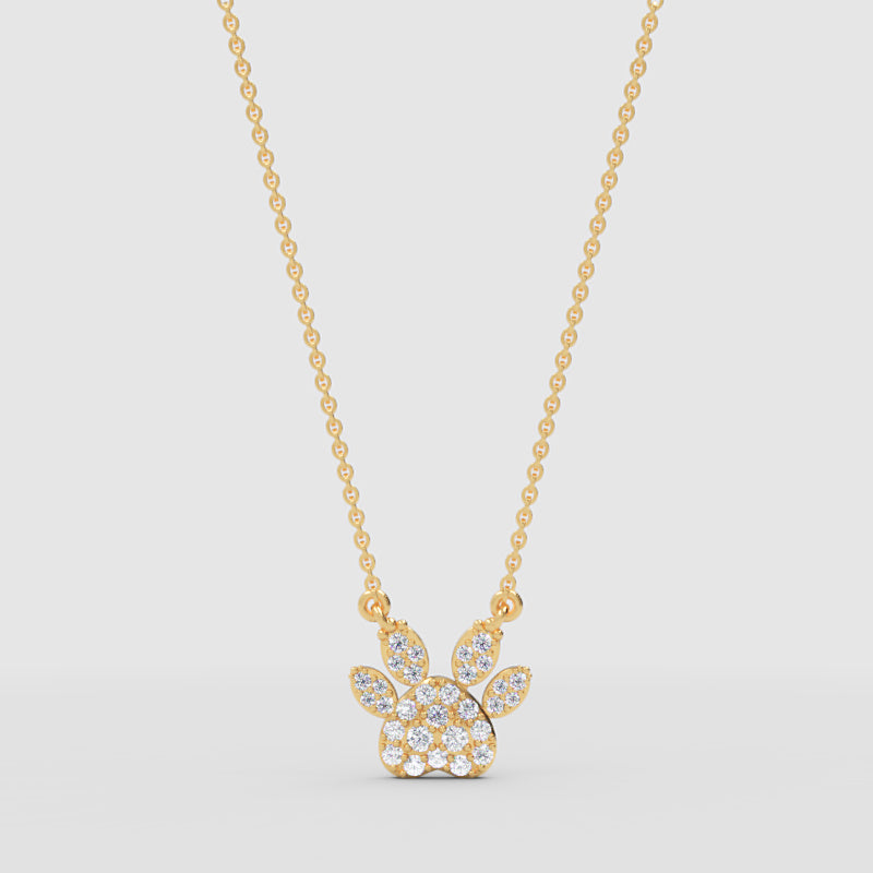 Paw Print Pendant Necklace With Diamond Stones - Three
