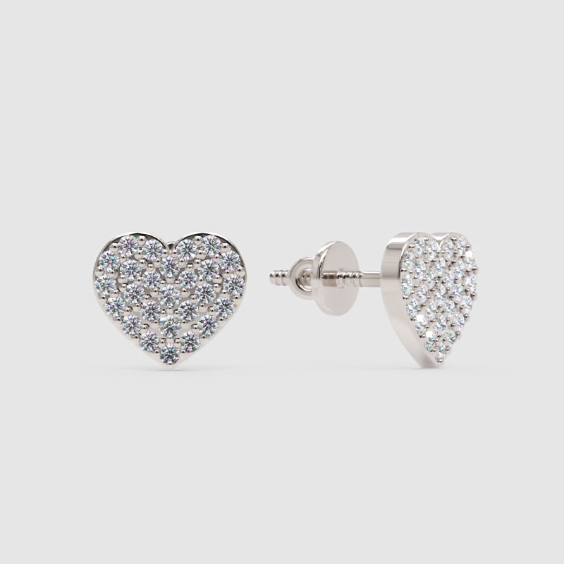 Pav Diamond Heart Stud Earrings - Three