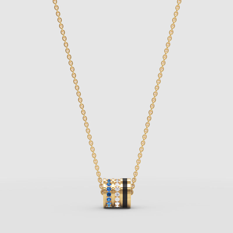 Blue And Diamond Barrel Pendant Necklace With Black Accent Stripe - Three