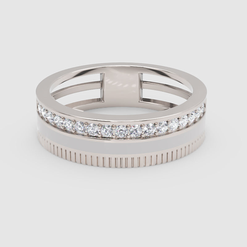 Rose Gold Diamond Band Ring with White Enamel Center – Modern Customizable Statement Ring | Jebij