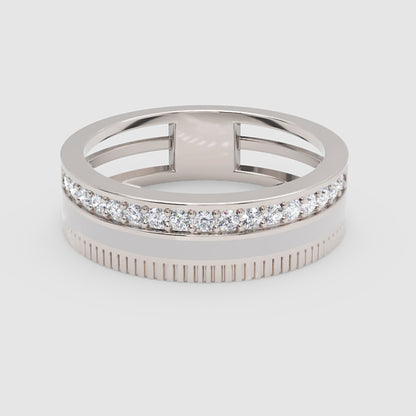 Rose Gold Diamond Band Ring with White Enamel Center – Modern Customizable Statement Ring | Jebij