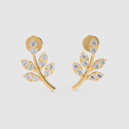 Crystal Leaf Branch Stud Earrings - Three