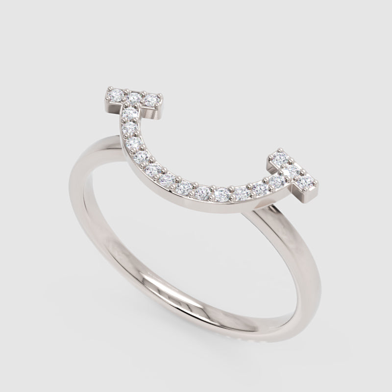 Diamond Horseshoe Ring In White Gold - Three