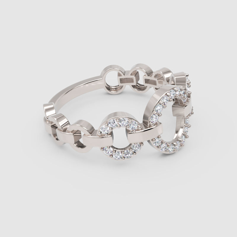 Diamond Multi-Link Circular Ring In White Gold | Double Pave Interlocking Chain Statement Luxury Ring For Women | Jebij - Four