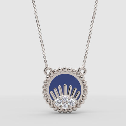 Blue Enamel Evil Eye Pendant Necklace With Diamond Accents - Three