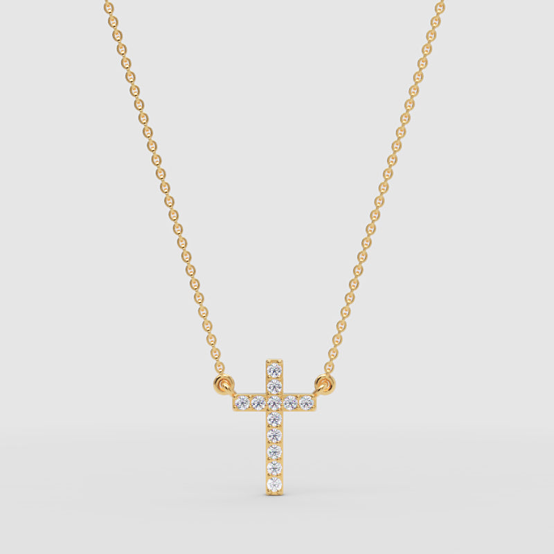 Pav Cross Pendant Necklace With Chain - Three