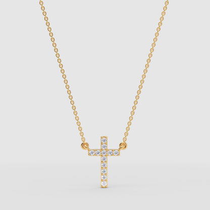 Pav Cross Pendant Necklace With Chain - Three